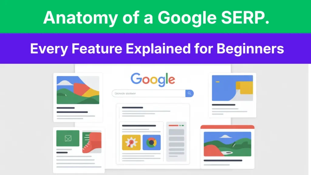 Anatomy of a Google SERP: Every feature explained for beginners including snippets, maps, and organic results.