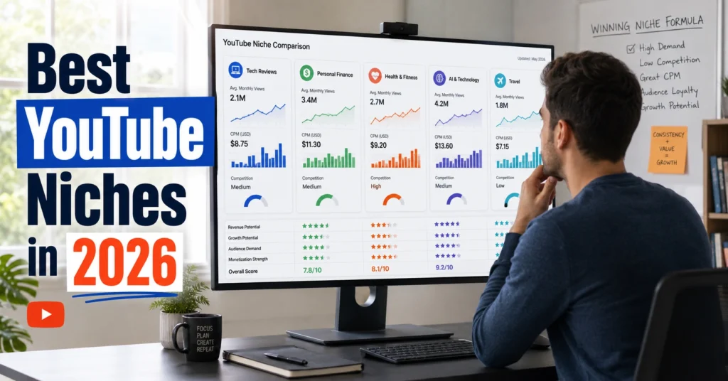 Creator comparing YouTube niche opportunities using CPM and growth data