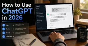 Beginner learning how to use ChatGPT with prompts and workflow notes