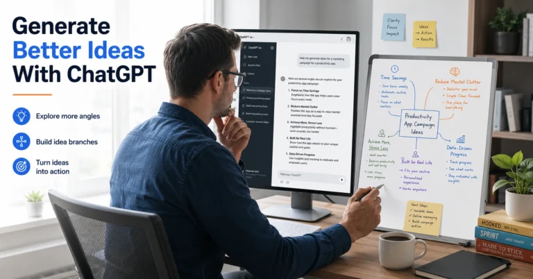 Person using ChatGPT to brainstorm and organize multiple idea directions