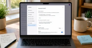 ChatGPT settings menu showing Custom Instructions toggle on a laptop screen