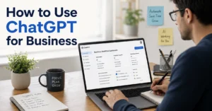 Business owner using ChatGPT to manage content, customer support, and operational tasks