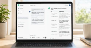 ChatGPT chat window showing a well-structured prompt and clear output on a laptop screen