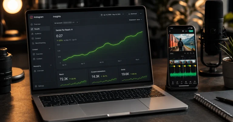 Digital editing interface and retention curve analytics visible on professional production hardware.