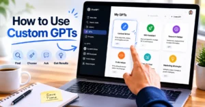User choosing and testing ChatGPT Custom GPTs for different tasks