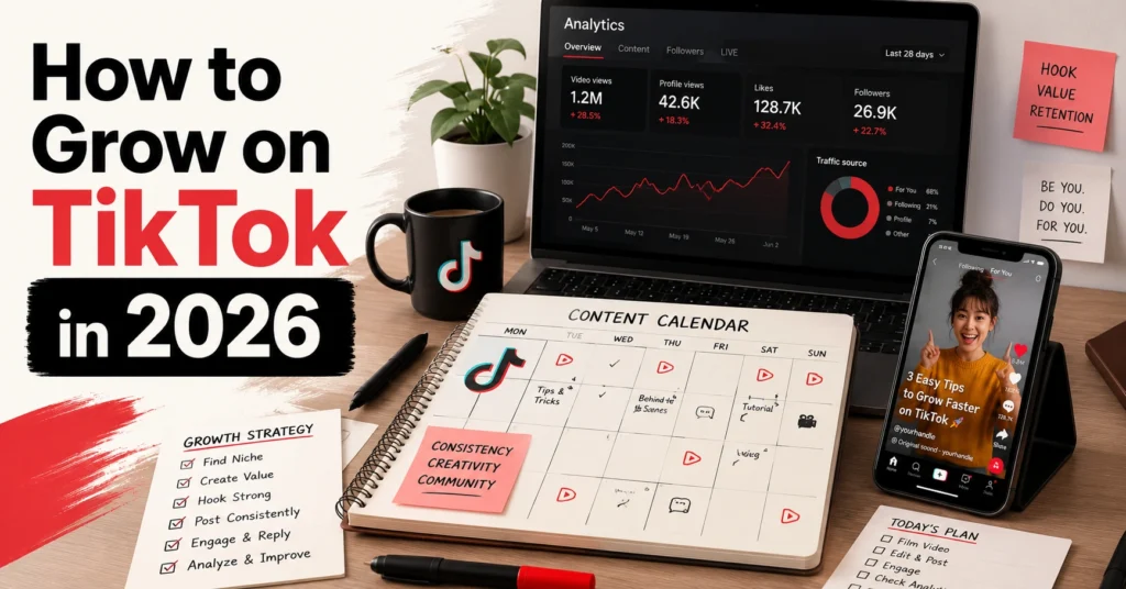 Creator planning a TikTok growth strategy using analytics and content scheduling