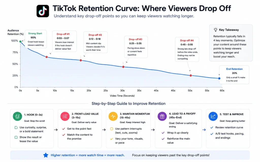 TikTok watch-time retention example used for content optimization