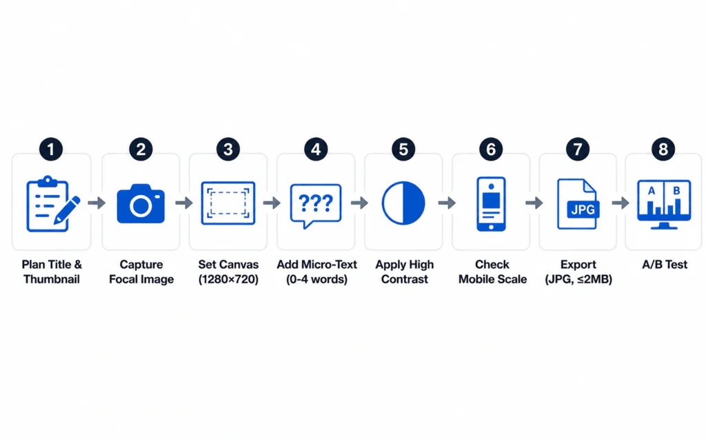 8-step YouTube thumbnail workflow from planning to A/B testing