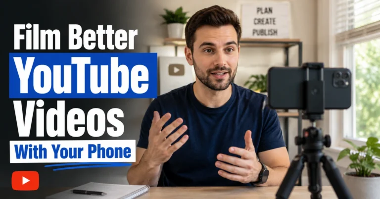 Creator recording a YouTube video using only a smartphone and basic equipment