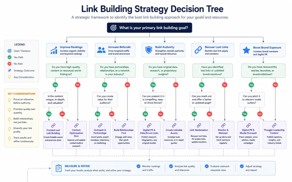 Decision tree for choosing free backlink strategies