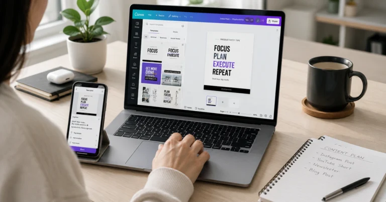 “Creator using Canva editor to design Instagram content