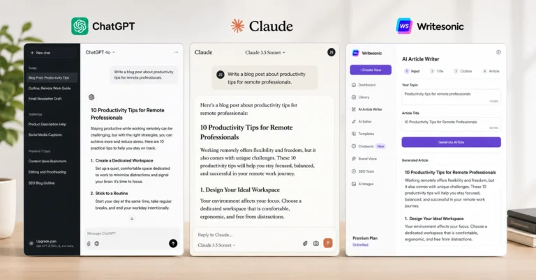 ChatGPT vs Jasper vs Copy.ai comparison workspace
