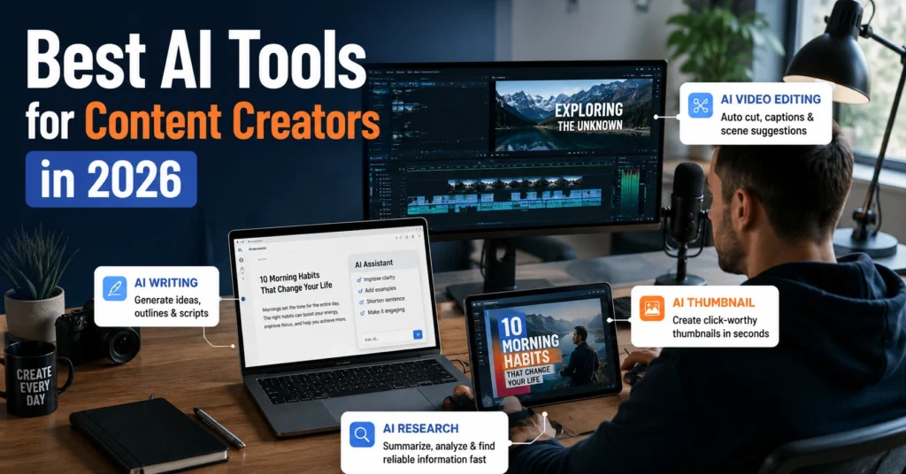 Creator using multiple AI tools to manage content production workflow