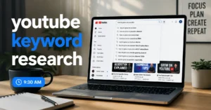 YouTube autocomplete screen showing keyword suggestions during research