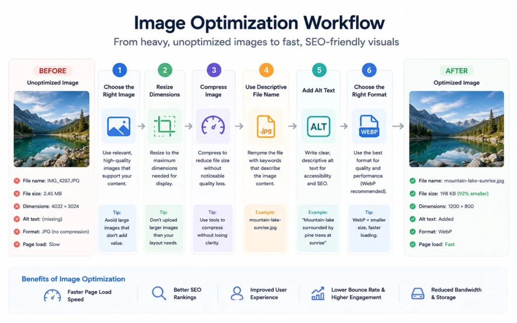 Image SEO workflow from upload to publication