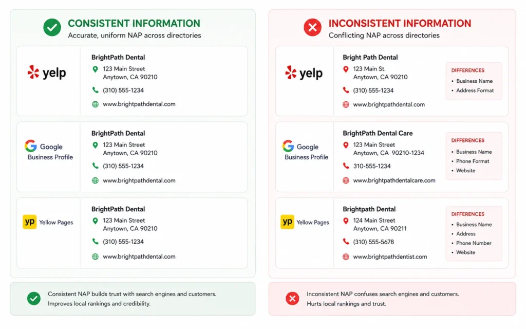 Comparison of consistent versus inconsistent NAP information across local directories