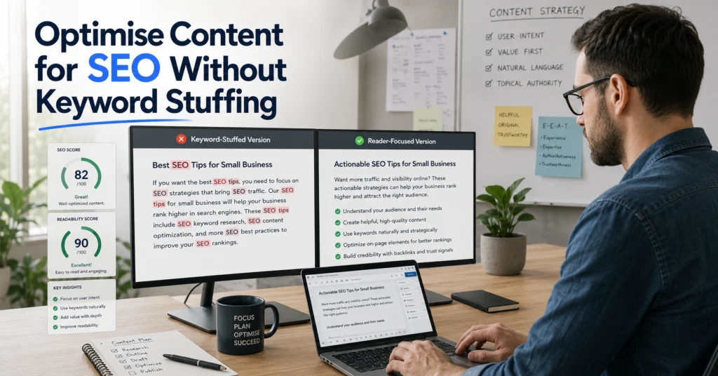 Editor improving page relevance through content structure rather than excessive keyword repetition
