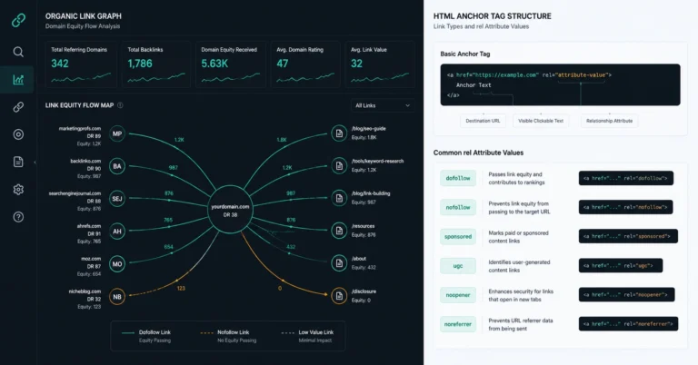 An analytical breakdown showing how external source platforms pass domain equity using clean structural backlinks