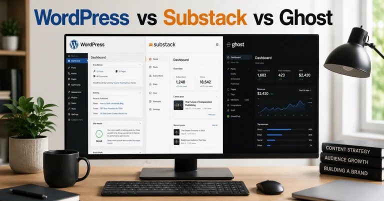 Creator comparing WordPress, Substack, and Ghost publishing platforms