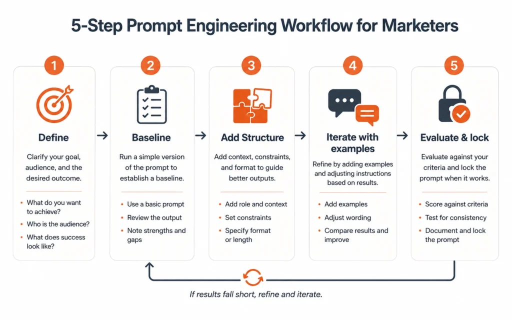 5-step workflow for prompt engineering for marketers
