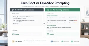 Comparison between a zero-shot prompt and a few-shot prompt in an AI workspace